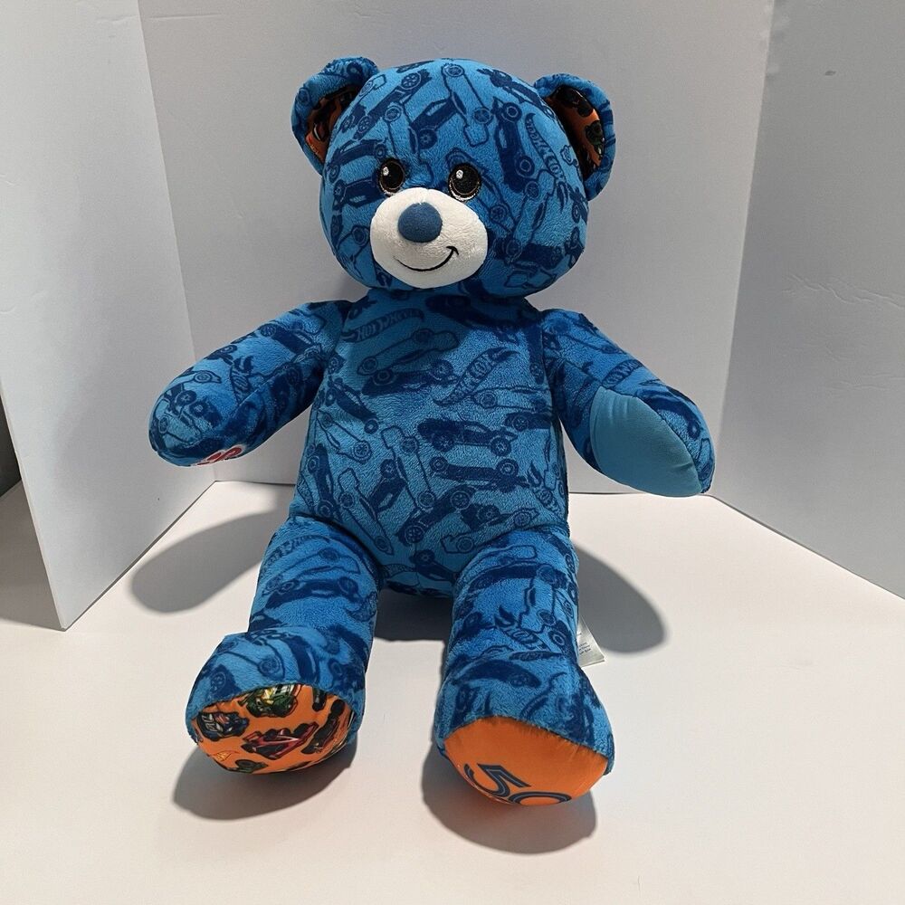 Build A Bear Hot Wheels 50 Years Teddy Bear Blue 17" Plush With Left Paw Pocket